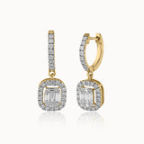 Rectangle Halo Diamond Hoops, 14K Solid Gold, 7/8 ct Lab Grown Diamond-3