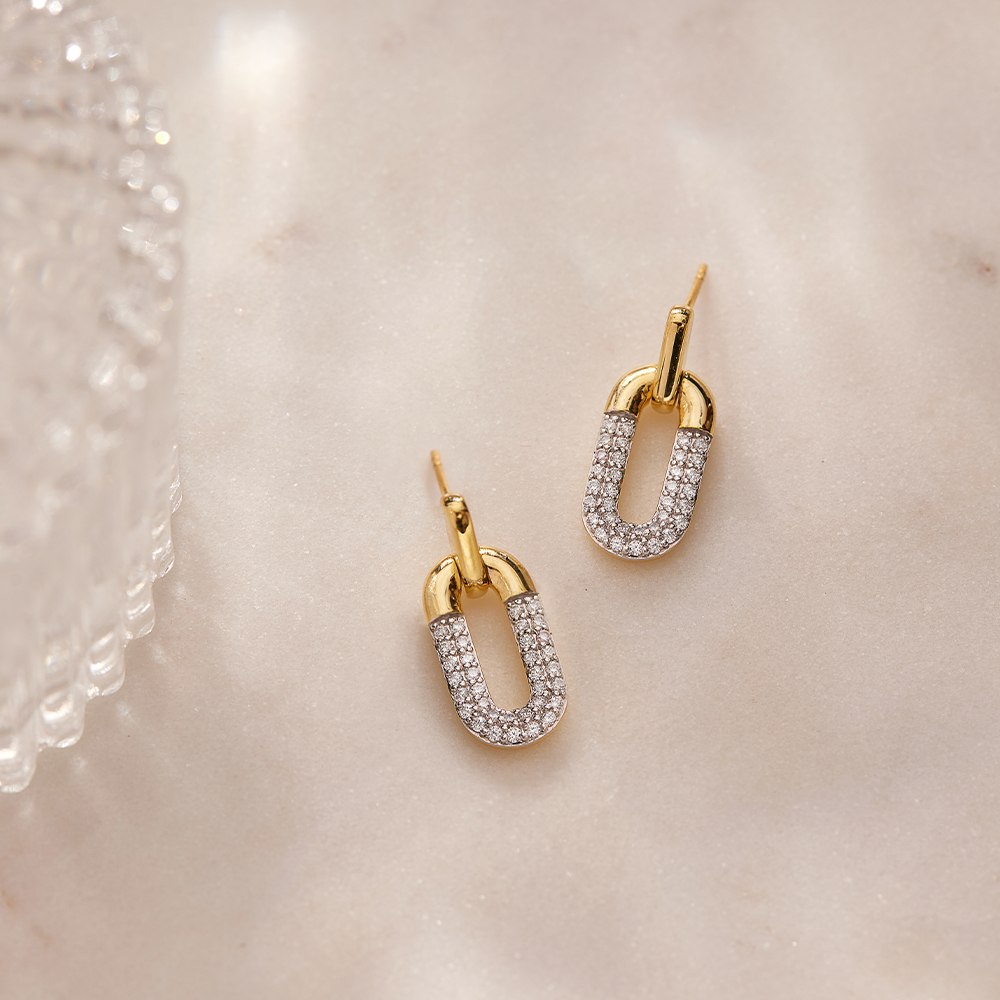 Diamond Dipped Paperclip Drop Earrings, 14K Gold Vermeil, 1/2 ct Lab Grown Diamond-1