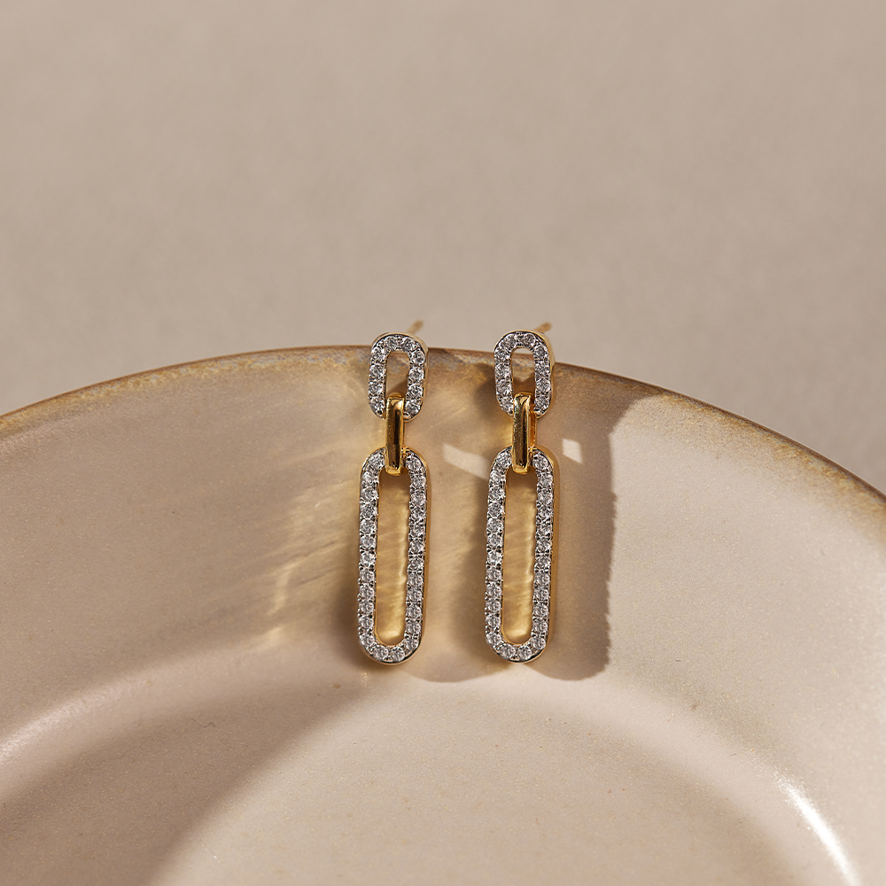 Interlinked Paperclip Diamond Drop Earrings, 14K Gold Vermeil, 1/2 ct Lab Grown Diamond-1