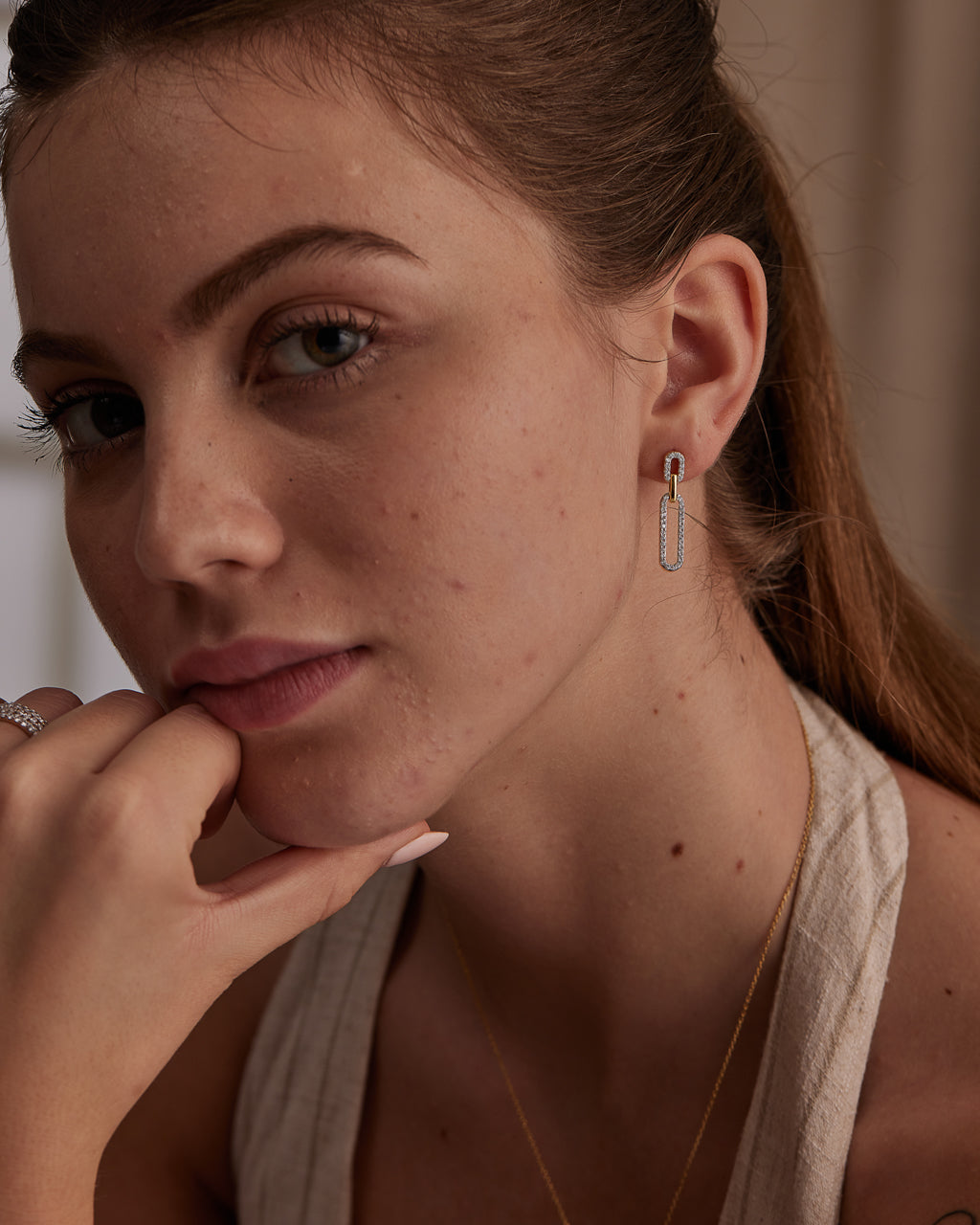 Interlinked Paperclip Diamond Drop Earrings, 14K Gold Vermeil, 1/2 ct Lab Grown Diamond-5