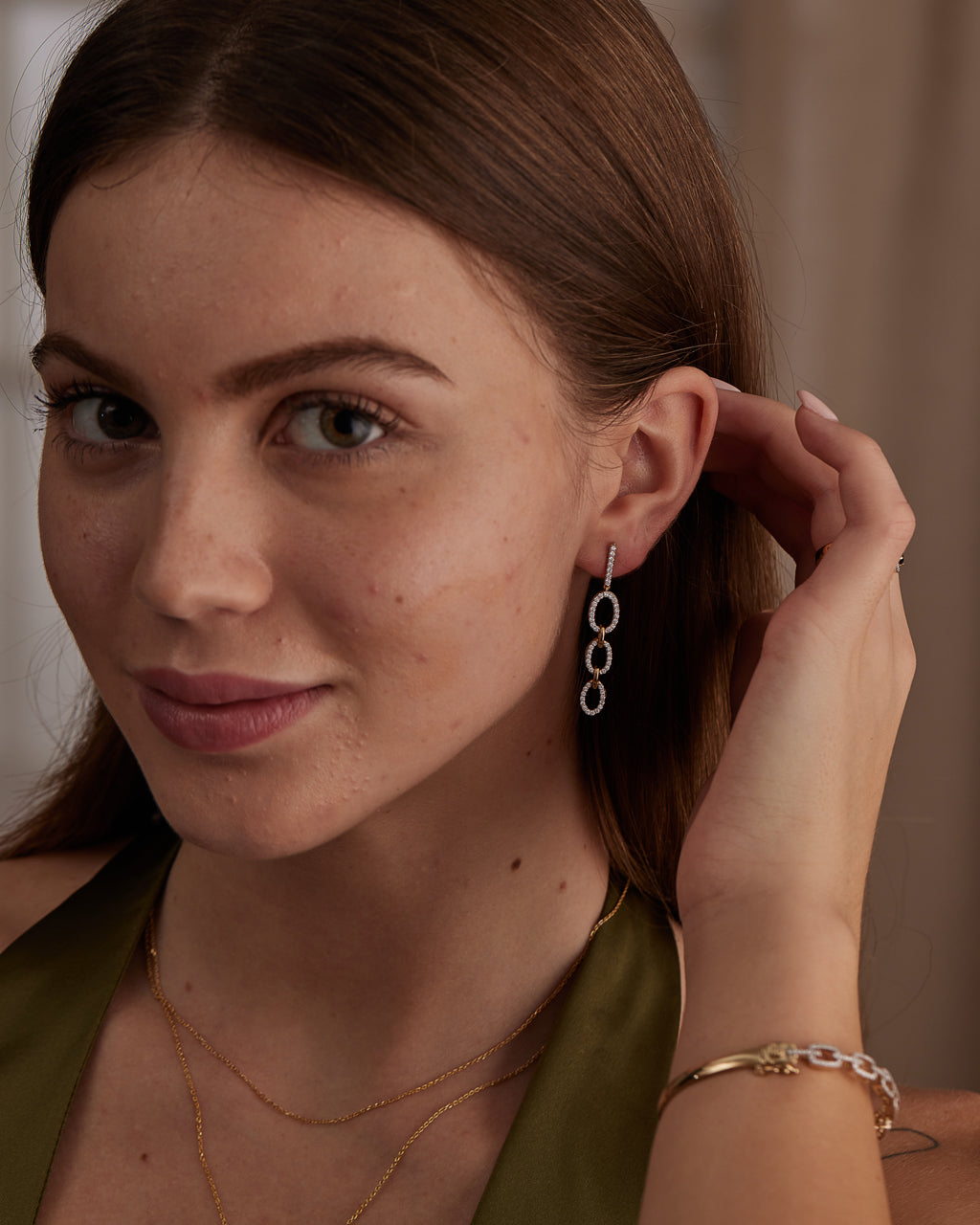 Interlinked Oval Drop Earrings, 14K Gold Vermeil, 3/4 ct Lab Grown Diamond-2