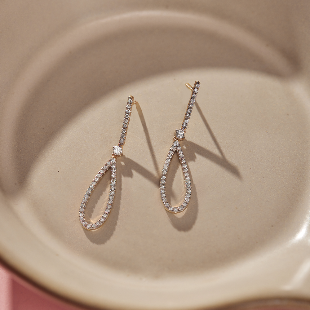 Diamond Tear Drop Earrings, 14K Solid Gold, 3/4 ct Lab Grown Diamond-1