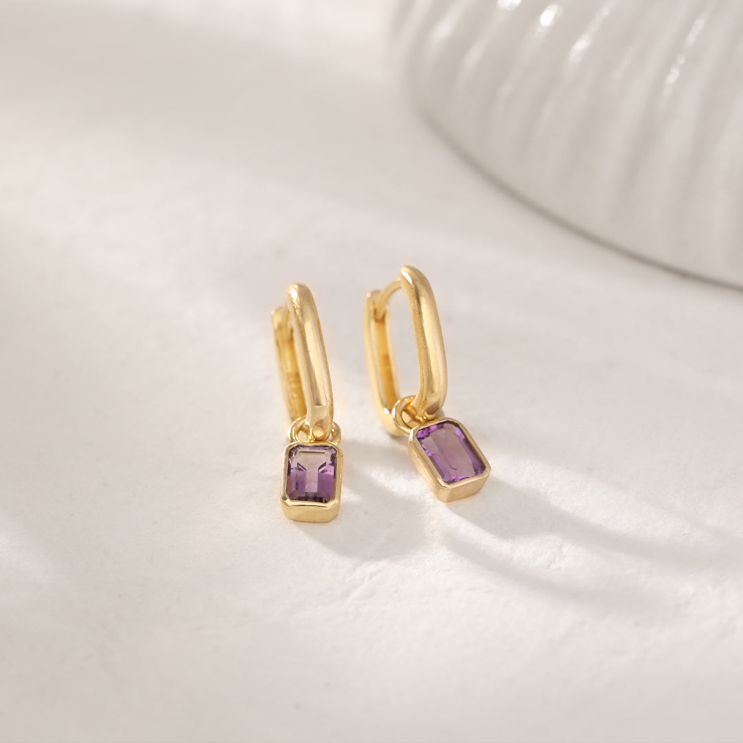 Amethyst Drop Earrings, 14K Gold Vermeil-1