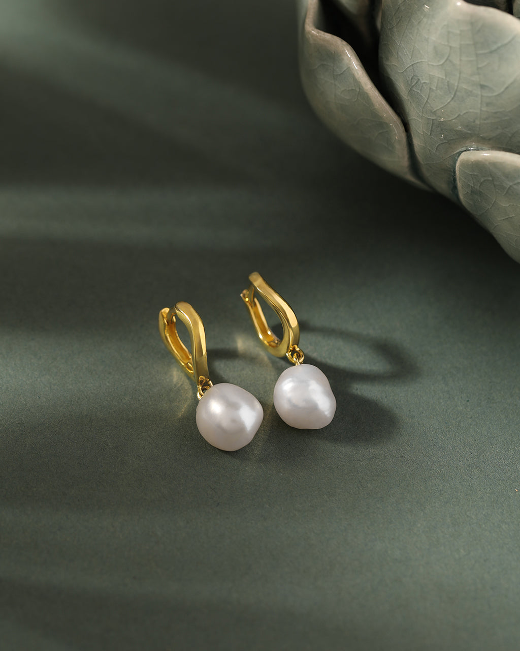 Wave Pearl Drop Earrings, 14K Gold Vermeil-4