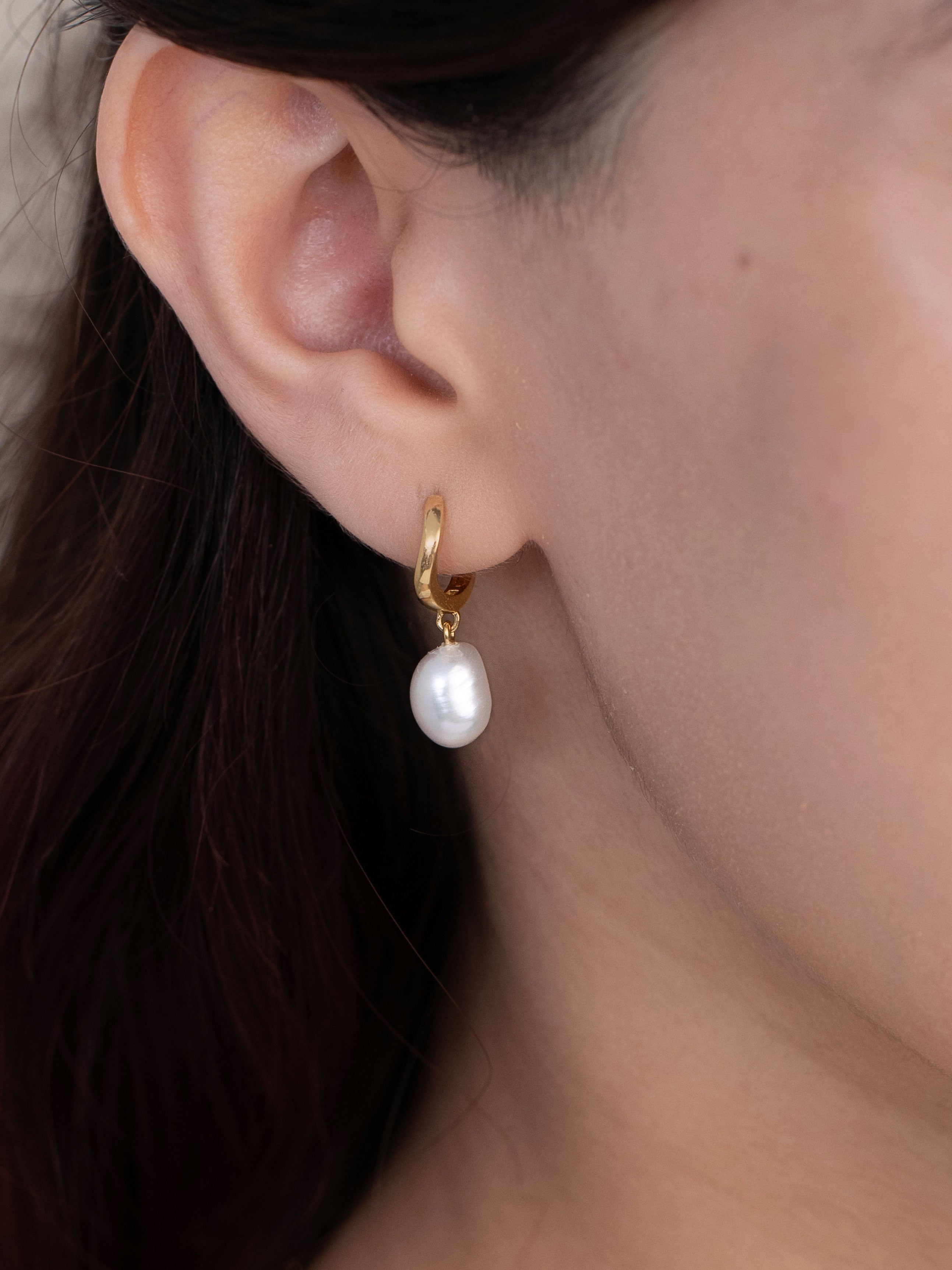 Wave Pearl Drop Earrings, 14K Gold Vermeil-2