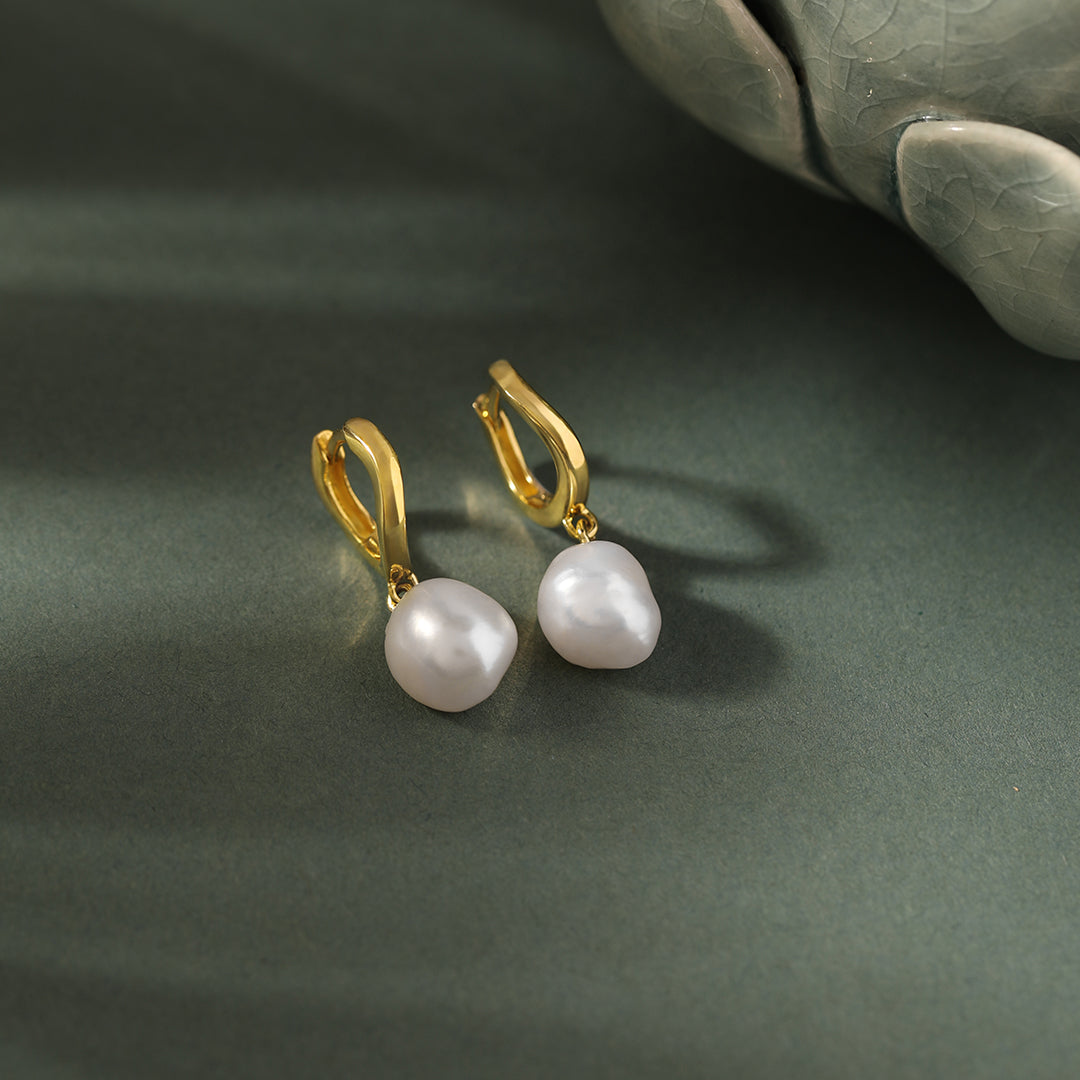 Wave Pearl Drop Earrings, 14K Gold Vermeil-1