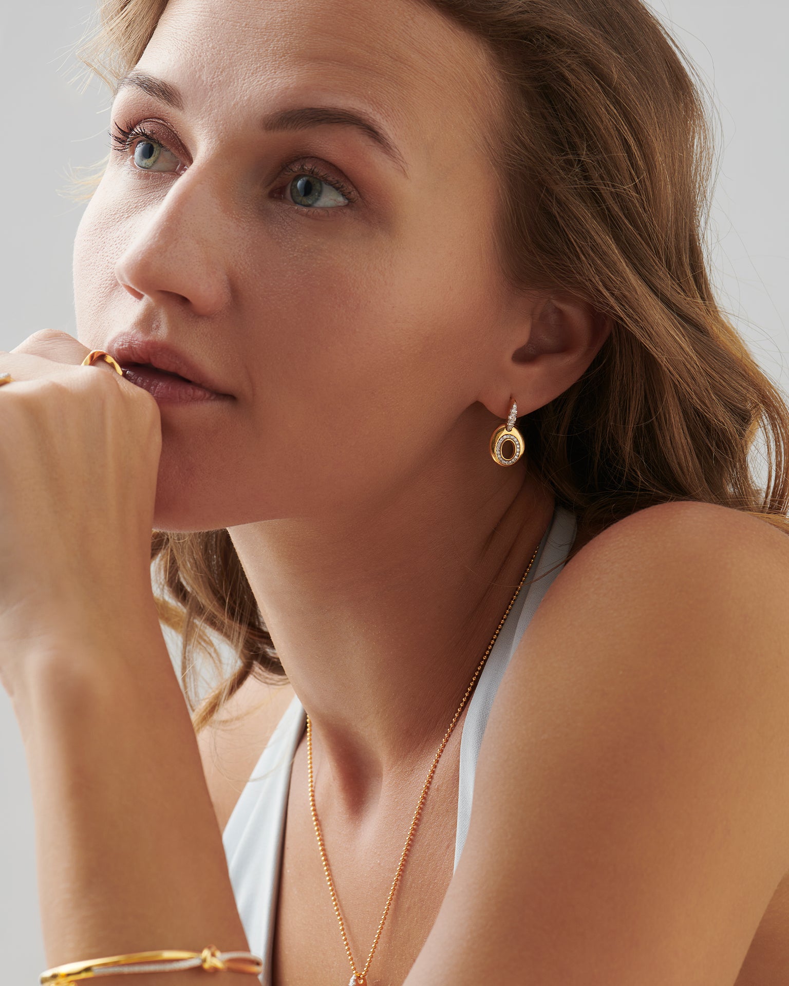 Oval Bold Gold Diamond Dangle Earrings, 14K Gold Vermeil, 3/8 ct Lab Grown Diamond-3