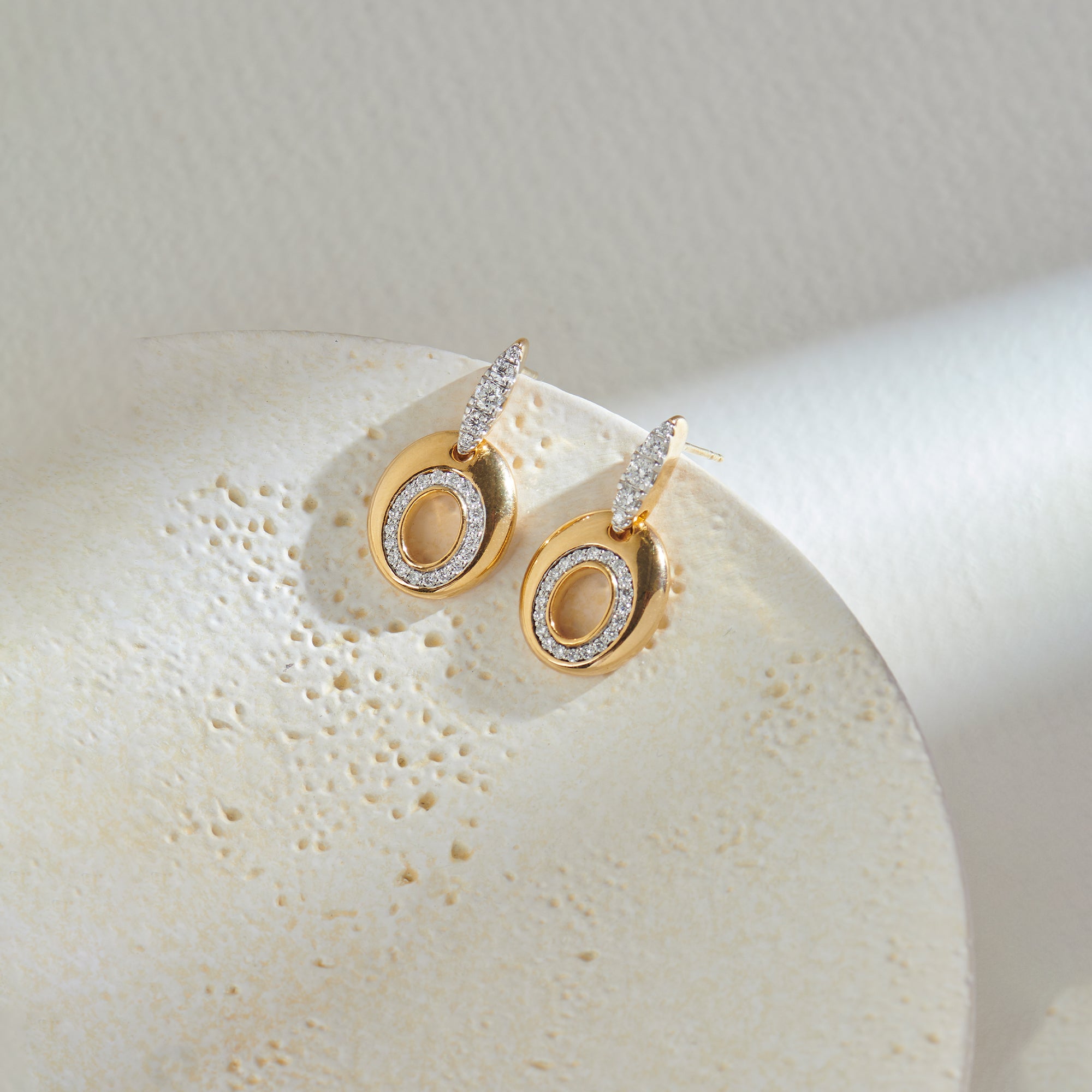 Oval Bold Gold Diamond Dangle Earrings, 14K Gold Vermeil, 3/8 ct Lab Grown Diamond-1