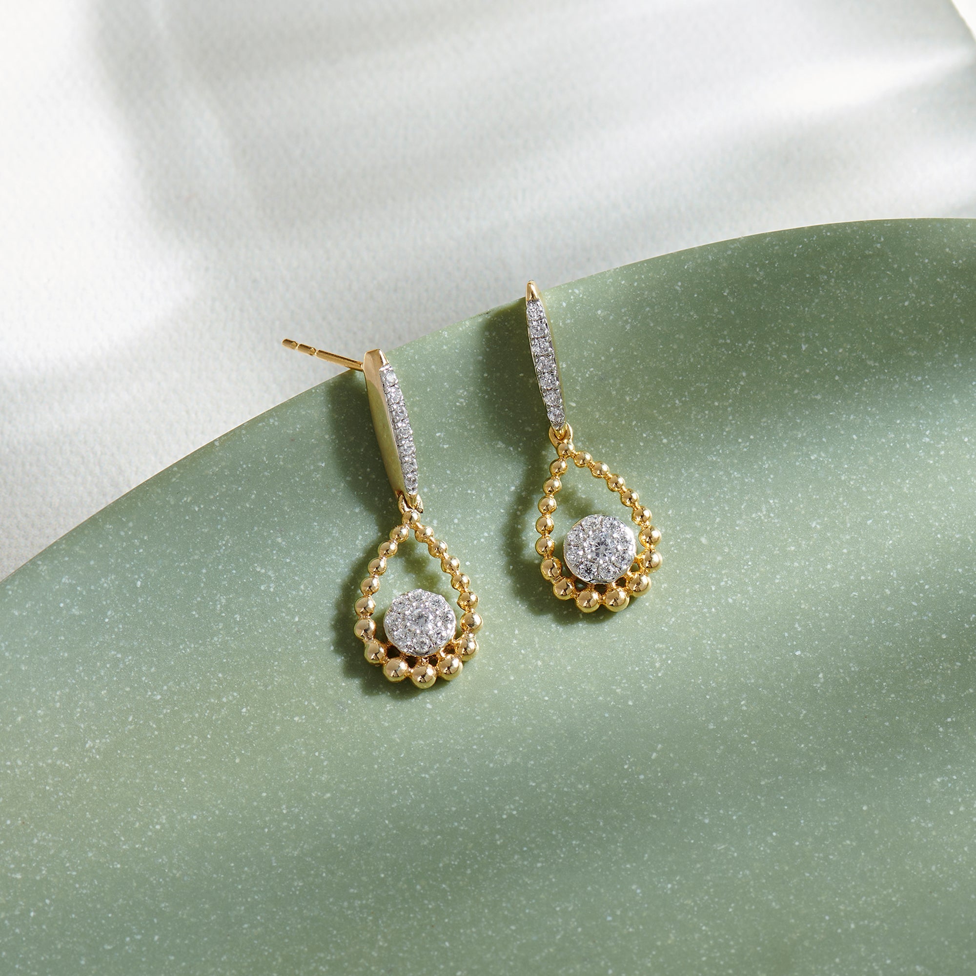 Teardrop Diamond Drop Earrings, 14K Solid Gold, 1/3 ct Lab Grown Diamond-1