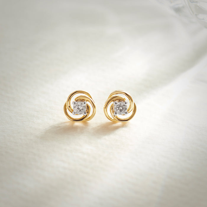 Floral Solitaire Studs, 14K Gold Vermeil, 1/4 ct Lab Grown Diamond-1