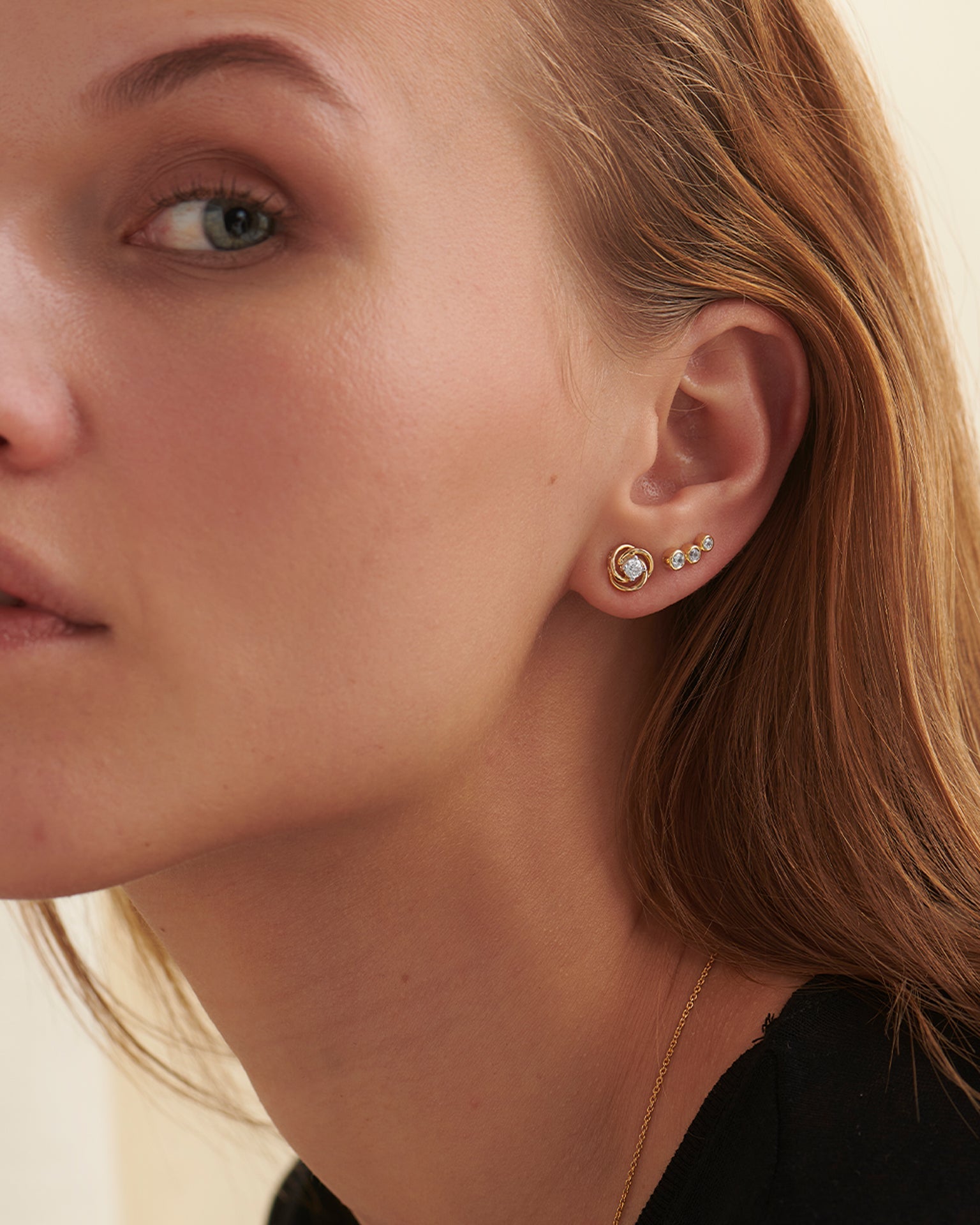 Floral Solitaire Studs, 14K Gold Vermeil, 1/4 ct Lab Grown Diamond-4