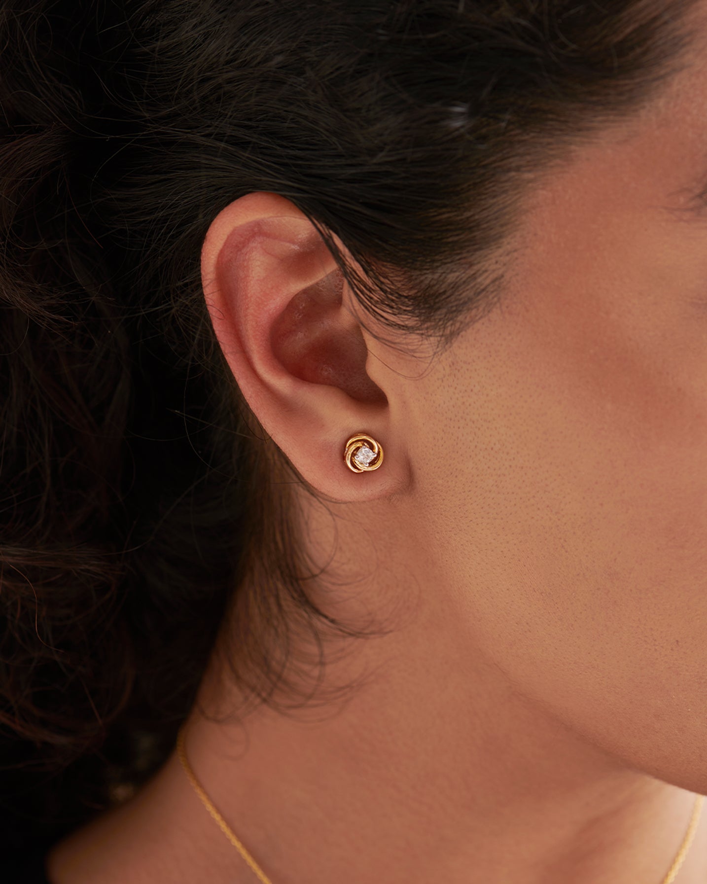 Floral Solitaire Studs, 14K Gold Vermeil, 1/4 ct Lab Grown Diamond-2