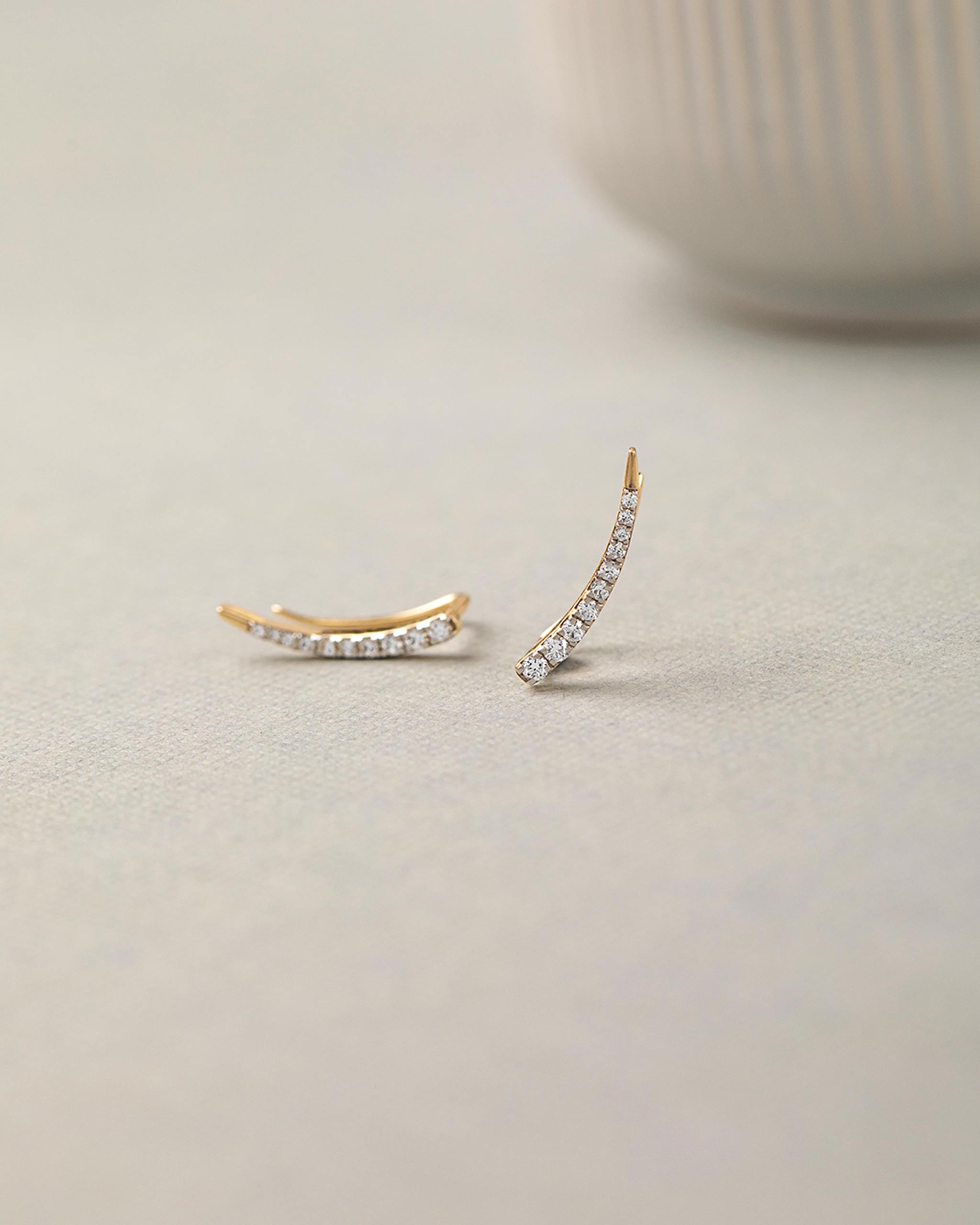 Minimal Diamond Climber Earrings, 10K Solid Gold, 1/5 ct Lab Grown Diamond-5