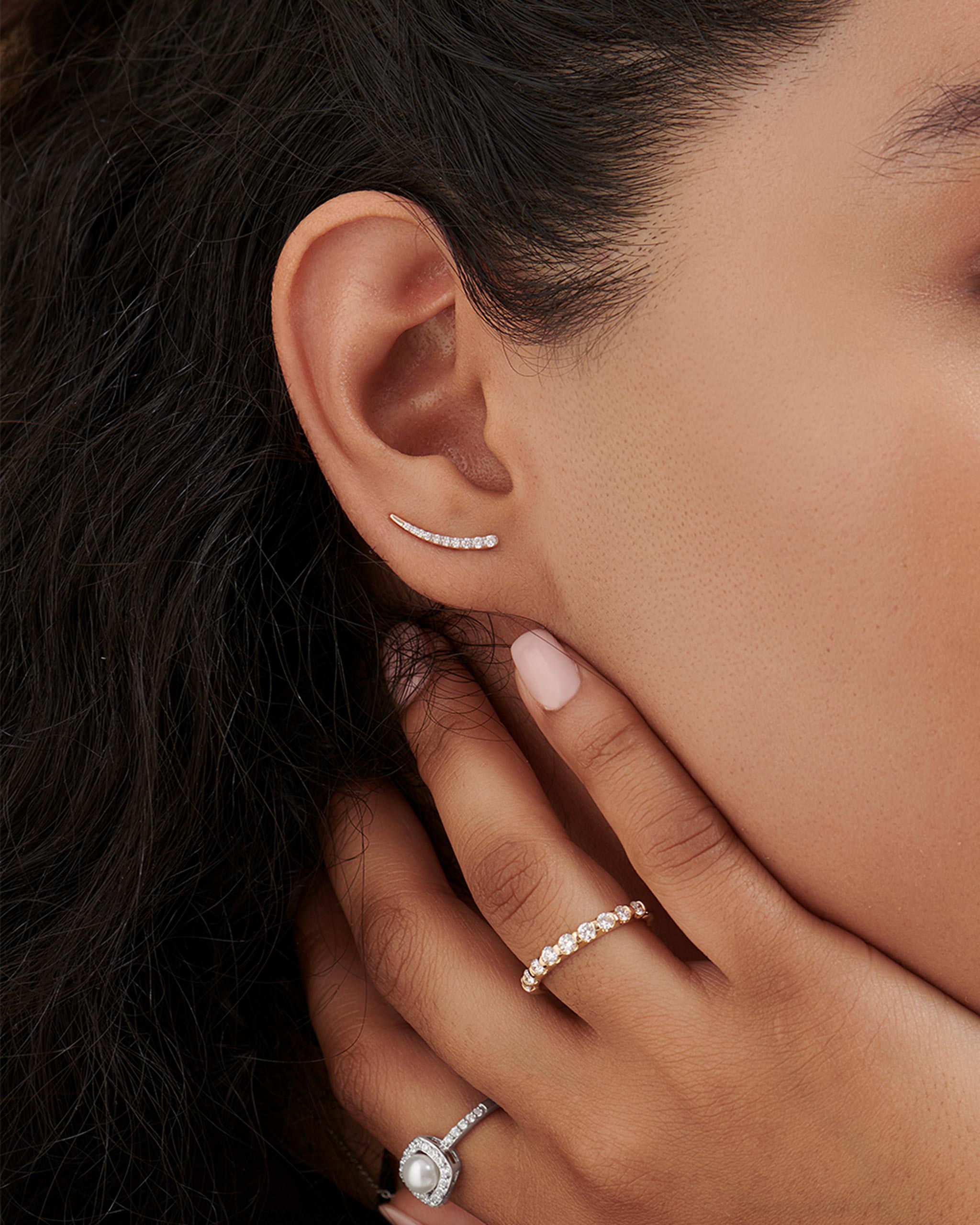 Minimal Diamond Climber Earrings, 10K Solid Gold, 1/5 ct Lab Grown Diamond-6