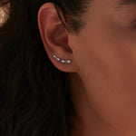 Created Sapphire Diamond Climber Earrings, 10K Solid Gold, 1/6 ct Lab Grown Diamond-2