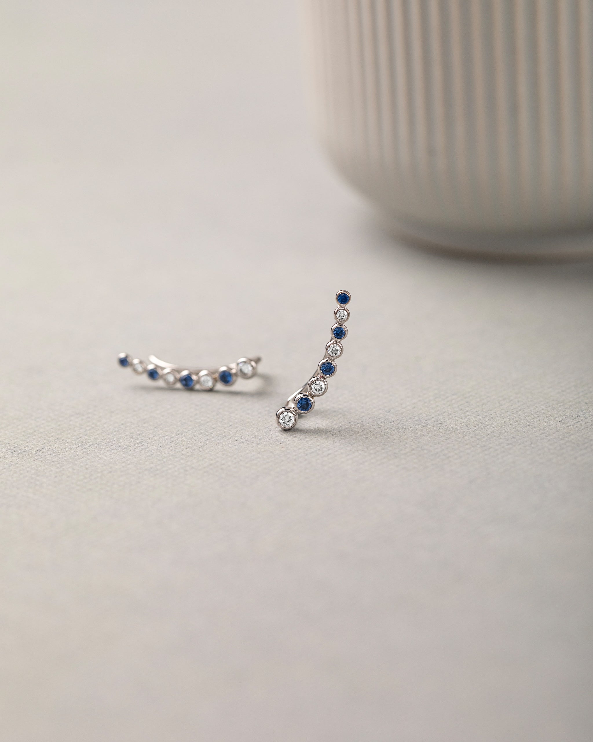 Created Sapphire Diamond Climber Earrings