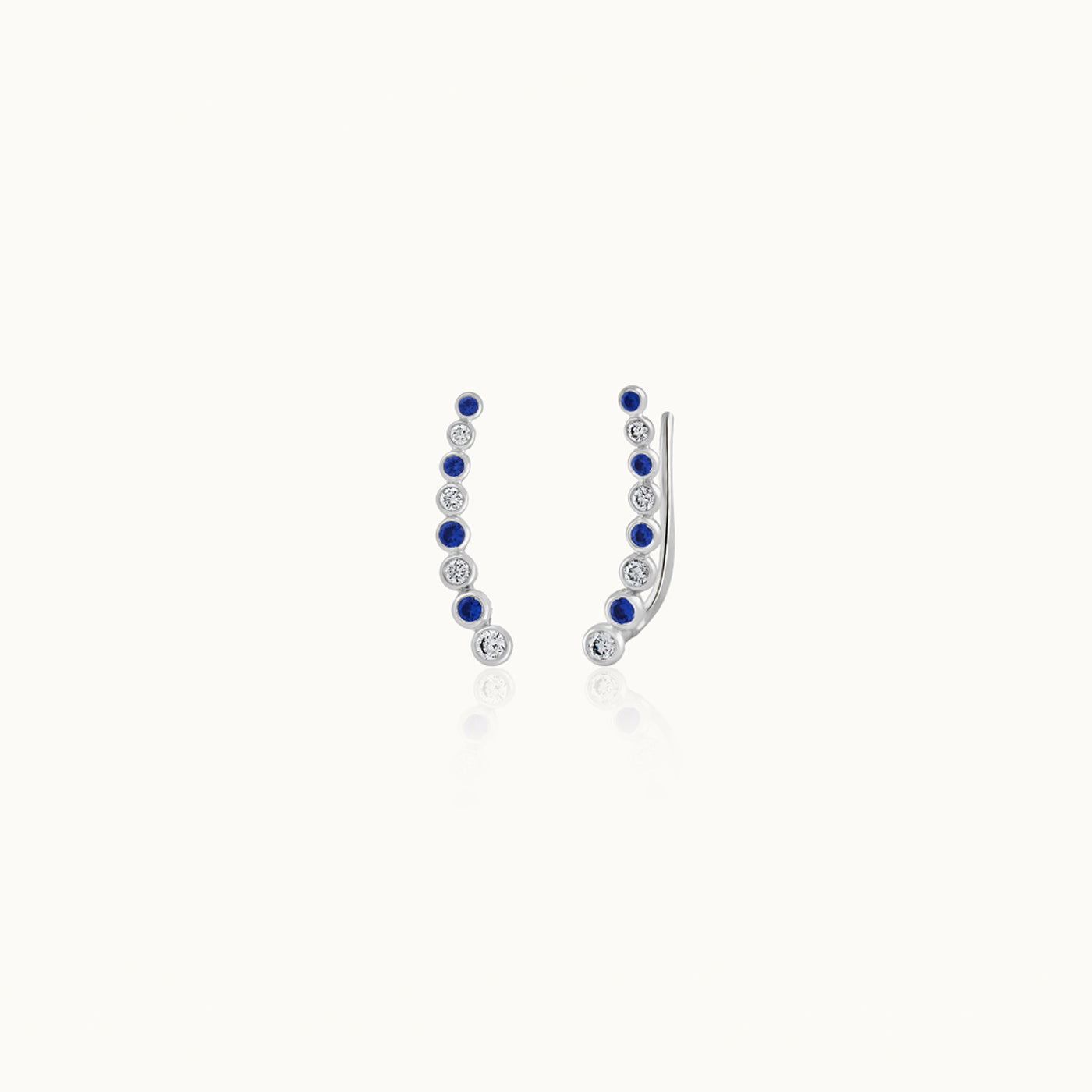 Created Sapphire Diamond Climber Earrings, 10K Solid Gold, 1/6 ct Lab Grown Diamond-3