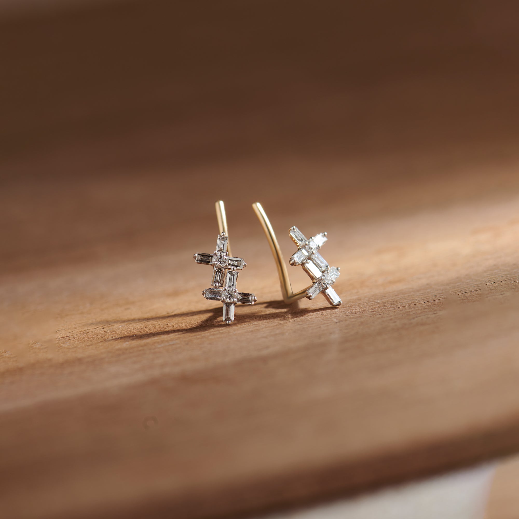 Dual Flower Ear Climbers, 10K Solid Gold, 1/3 ct Lab Grown Diamond-1