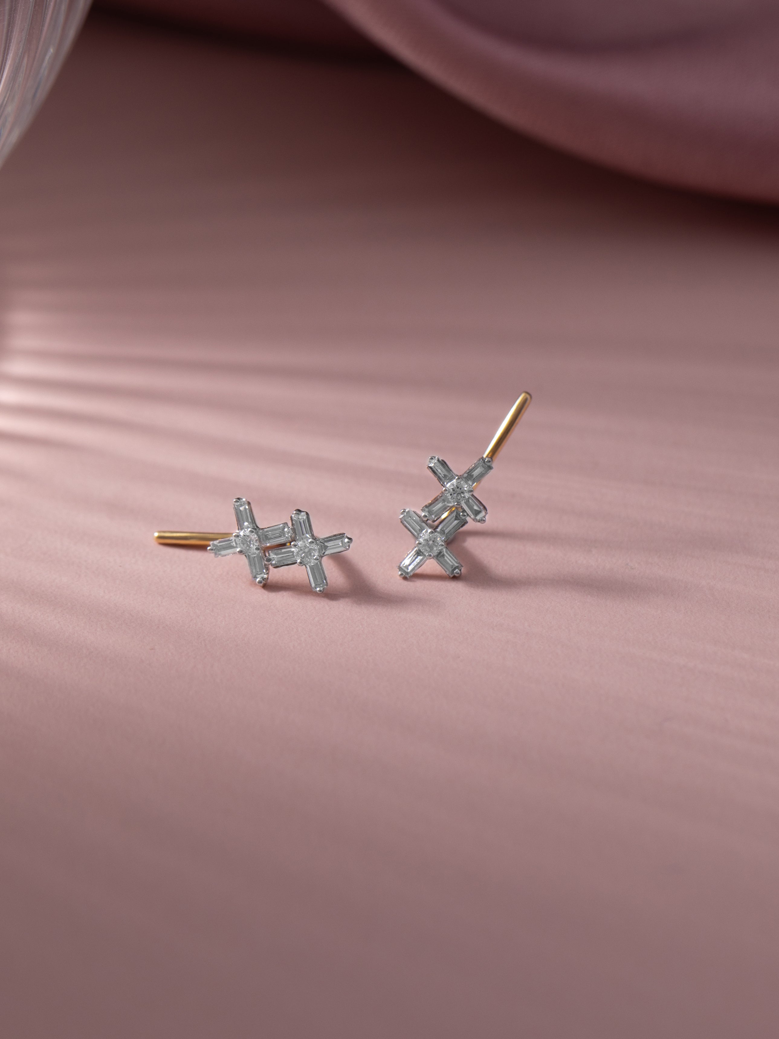 Dual Flower Ear Climbers, 10K Solid Gold, 1/3 ct Lab Grown Diamond-3