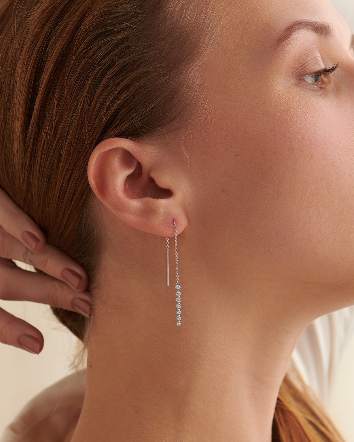 Diamond Threader Earrings, Sterling Silver, 1/4 ct Lab Grown Diamond-4