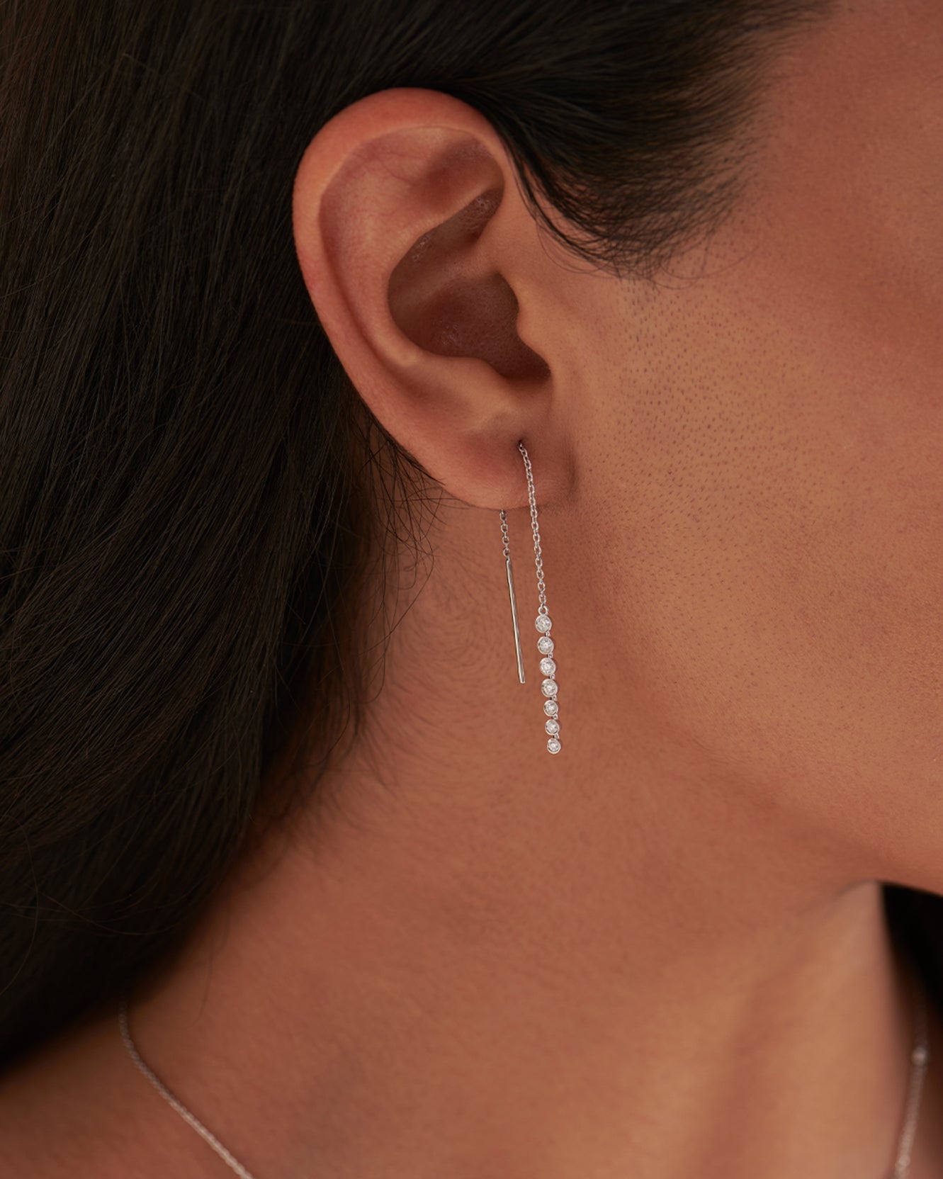 Diamond Threader Earrings, Sterling Silver, 1/4 ct Lab Grown Diamond-2