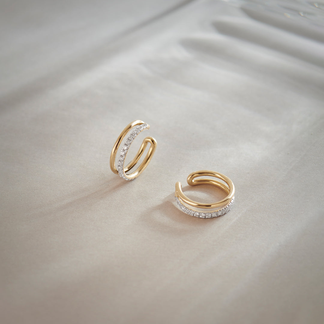 Duet Ear Cuffs, 10K Solid Gold, 1/4 ct Lab Grown Diamond-1