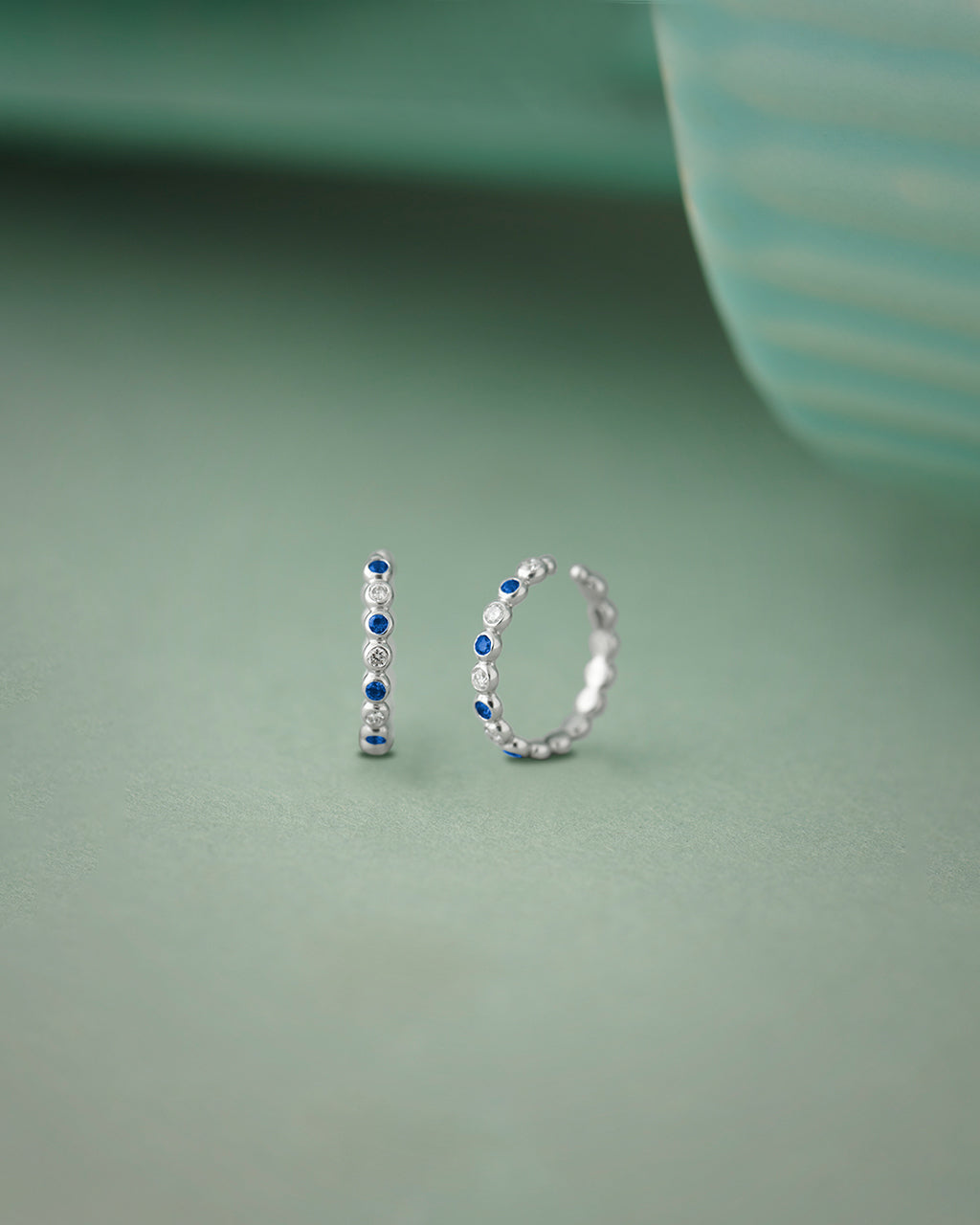 Created Sapphire Ear Cuffs, 10K Solid Gold, 1/6 ct Lab Grown Diamond-5