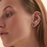 Created Sapphire Ear Cuffs, 10K Solid Gold, 1/6 ct Lab Grown Diamond-4