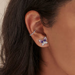 Created Sapphire Ear Cuffs, 10K Solid Gold, 1/6 ct Lab Grown Diamond-2