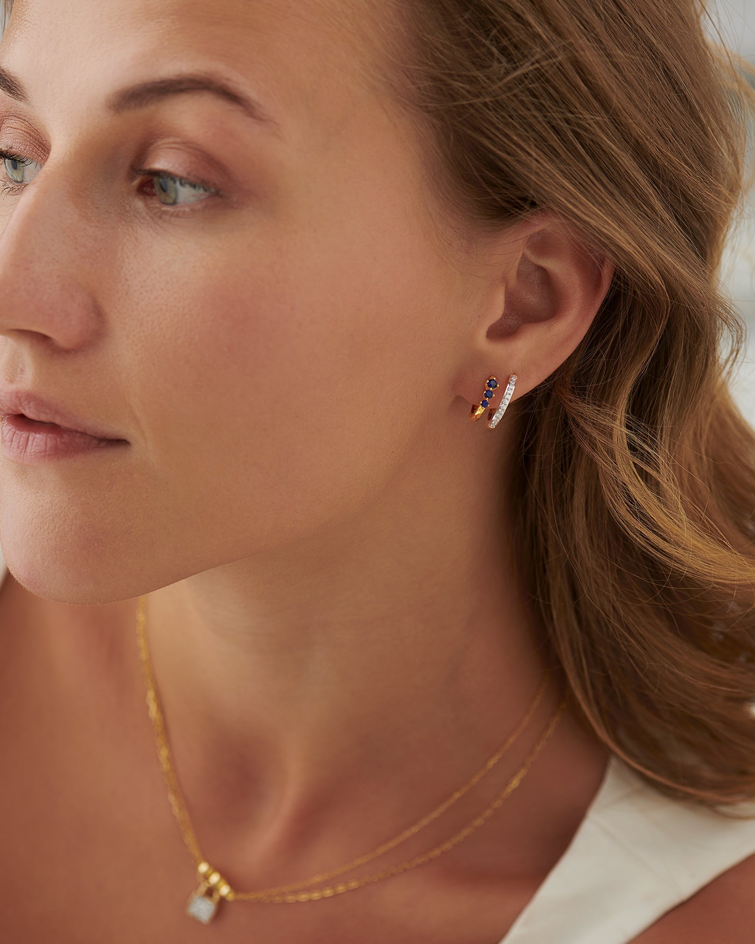 Created Sapphire Stuggies, 14K Solid Gold, 1/6 ct Lab Grown Diamond-2
