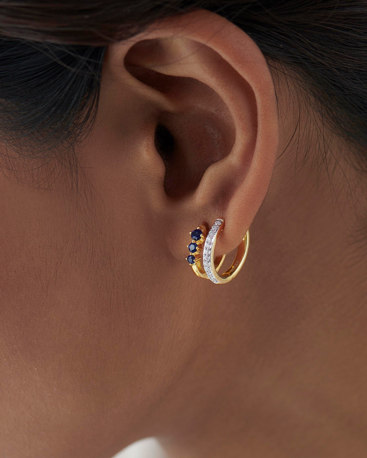 Created Sapphire Stuggies, 14K Solid Gold, 1/6 ct Lab Grown Diamond-4