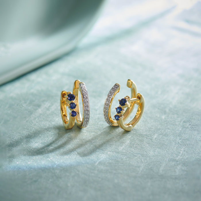 Created Sapphire Stuggies, 14K Gold Vermeil, 1/6 ct Lab Grown Diamond-1