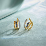 Created Sapphire Stuggies, 14K Solid Gold, 1/6 ct Lab Grown Diamond-1