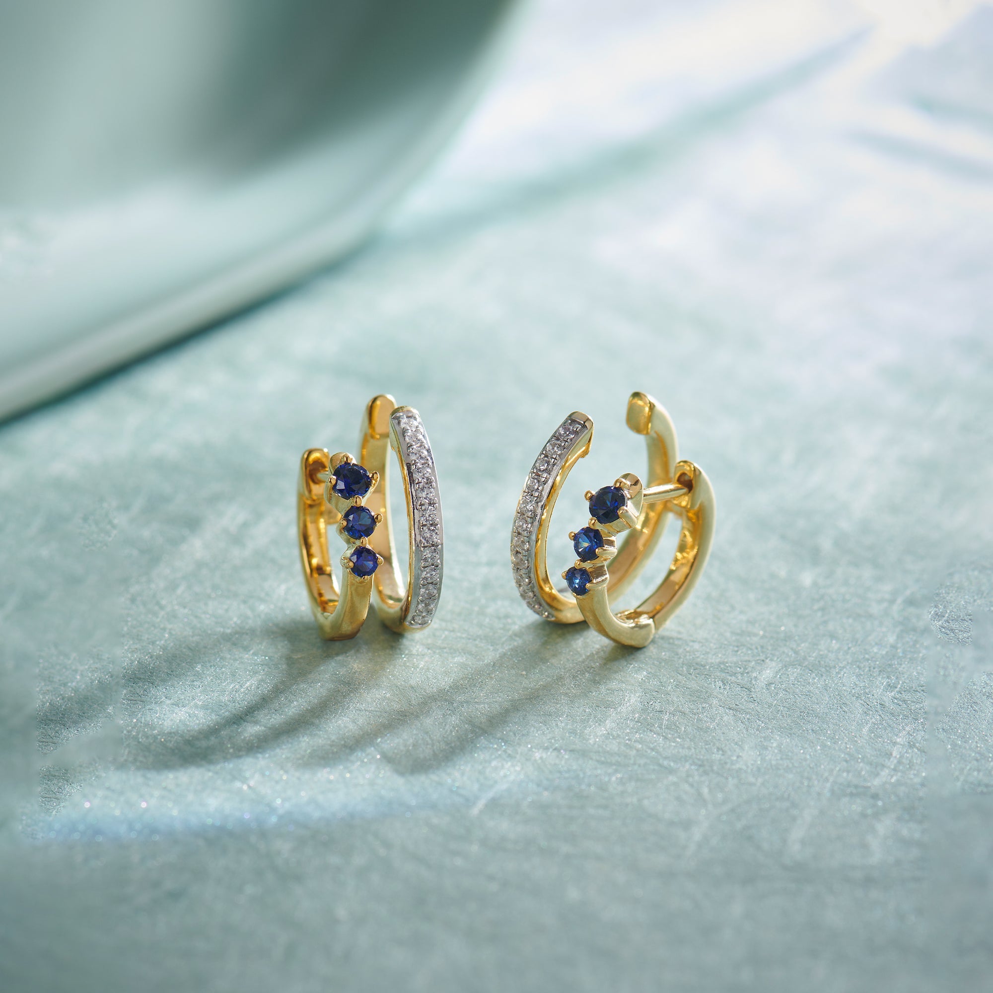 Created Sapphire Stuggies, 14K Gold Vermeil, 1/6 ct Lab Grown Diamond-1