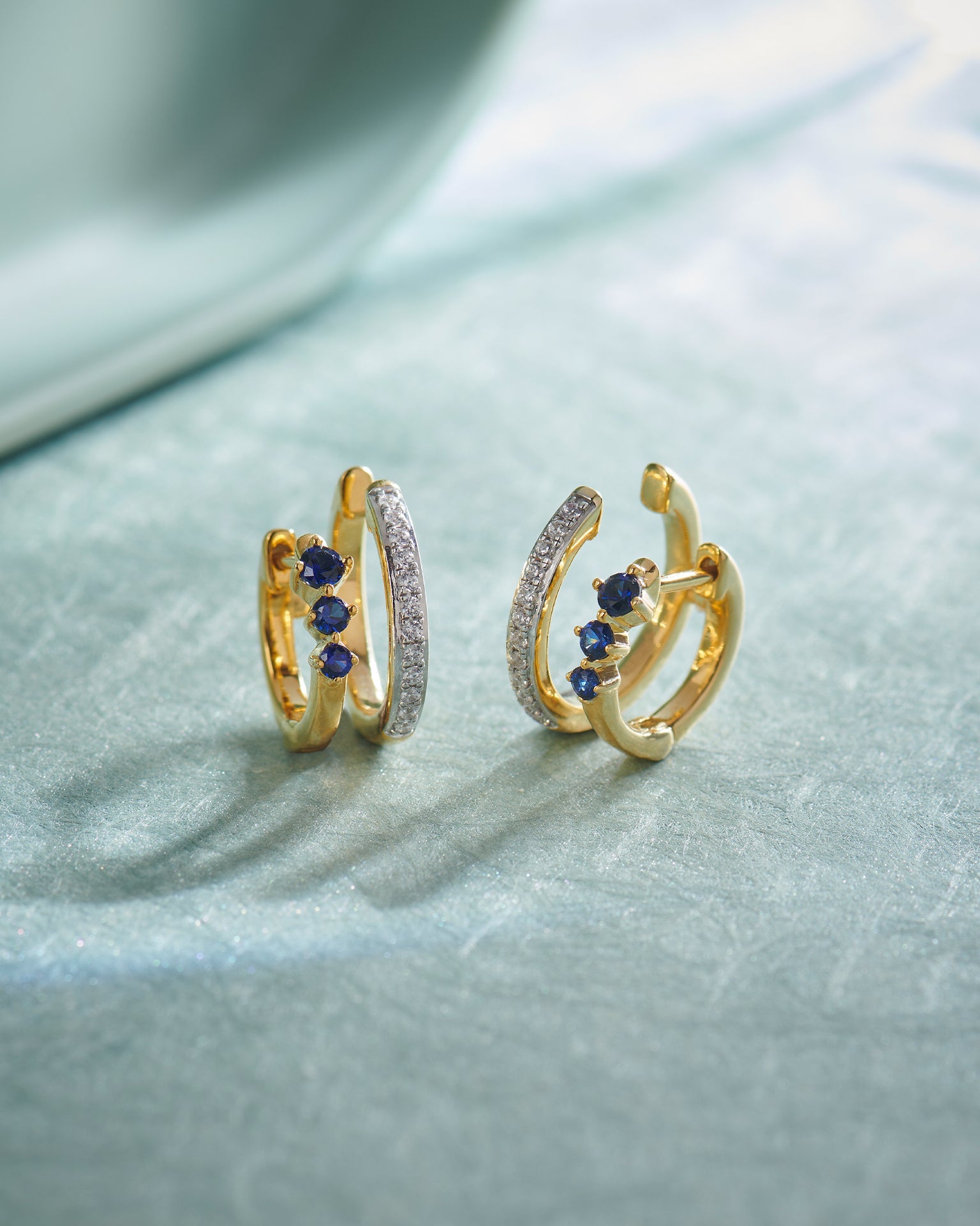Created Sapphire Stuggies, 14K Solid Gold, 1/6 ct Lab Grown Diamond-6