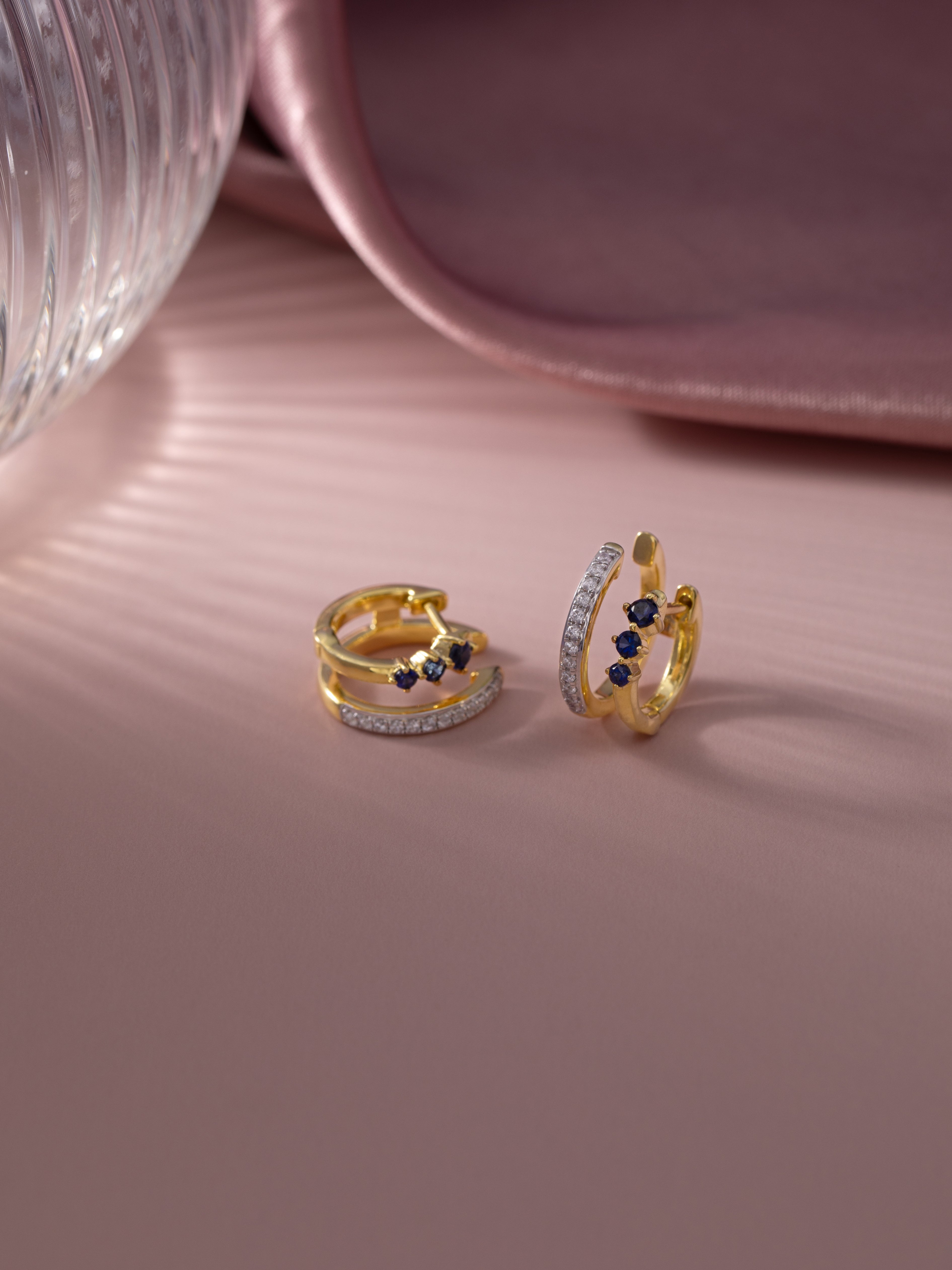 Created Sapphire Stuggies, 14K Solid Gold, 1/6 ct Lab Grown Diamond-5
