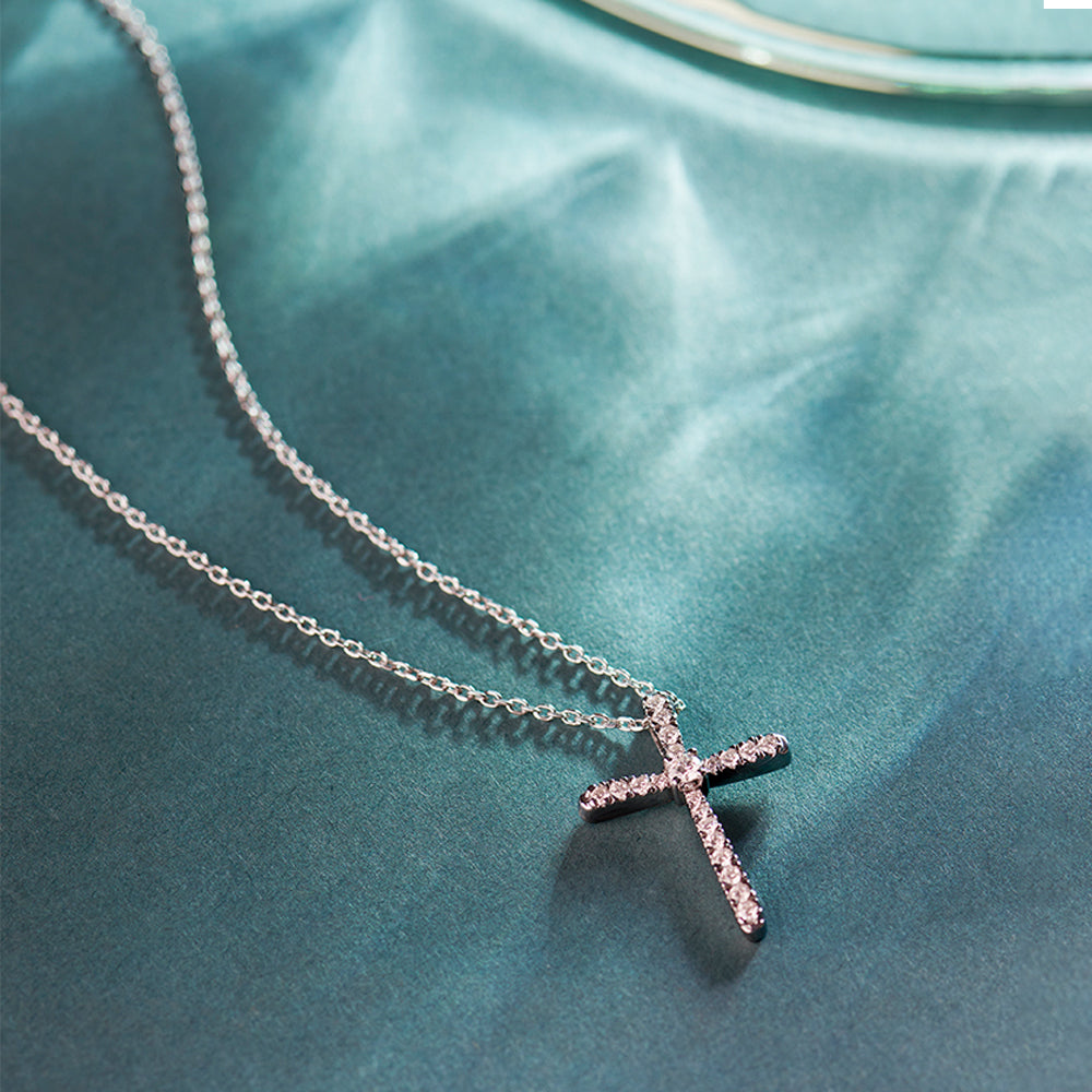 Medium Cross Diamond Necklace, Sterling Silver, 1/5 ct Lab Grown Diamond-1
