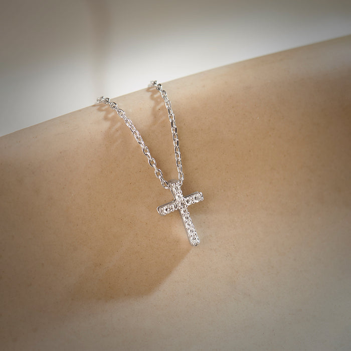 Small Cross Diamond Necklace, Sterling Silver, 1/20 ct Lab Grown Diamond-1