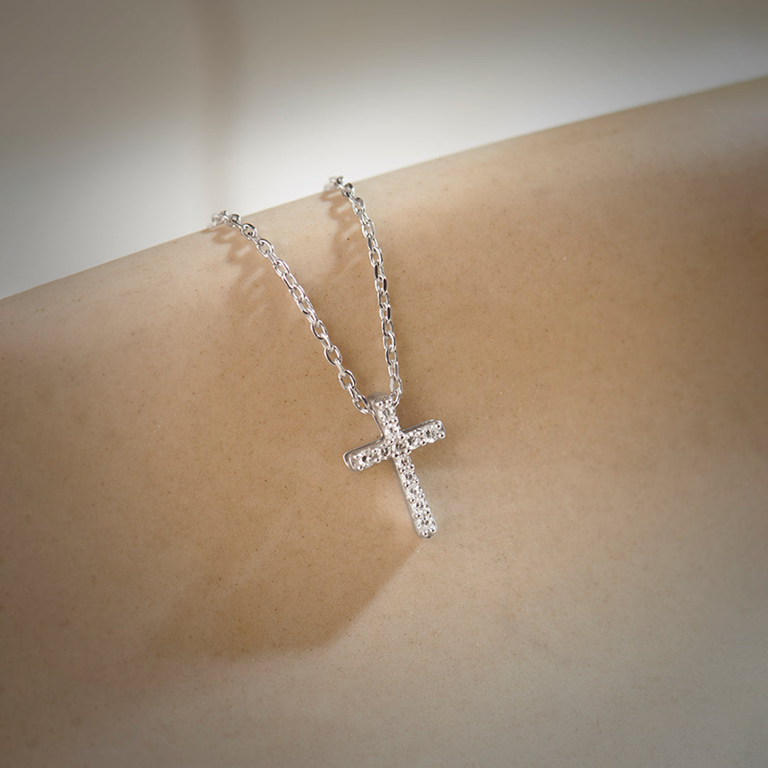 Small Cross Diamond Necklace, Sterling Silver, 1/20 ct Lab Grown Diamond-1