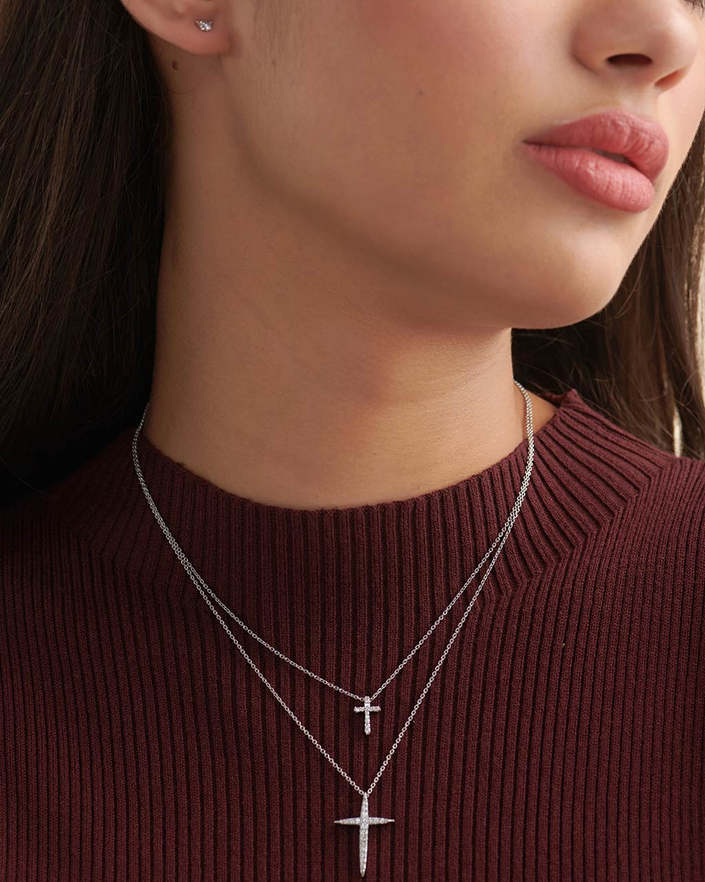 Small Cross Diamond Necklace, Sterling Silver, 1/20 ct Lab Grown Diamond-2