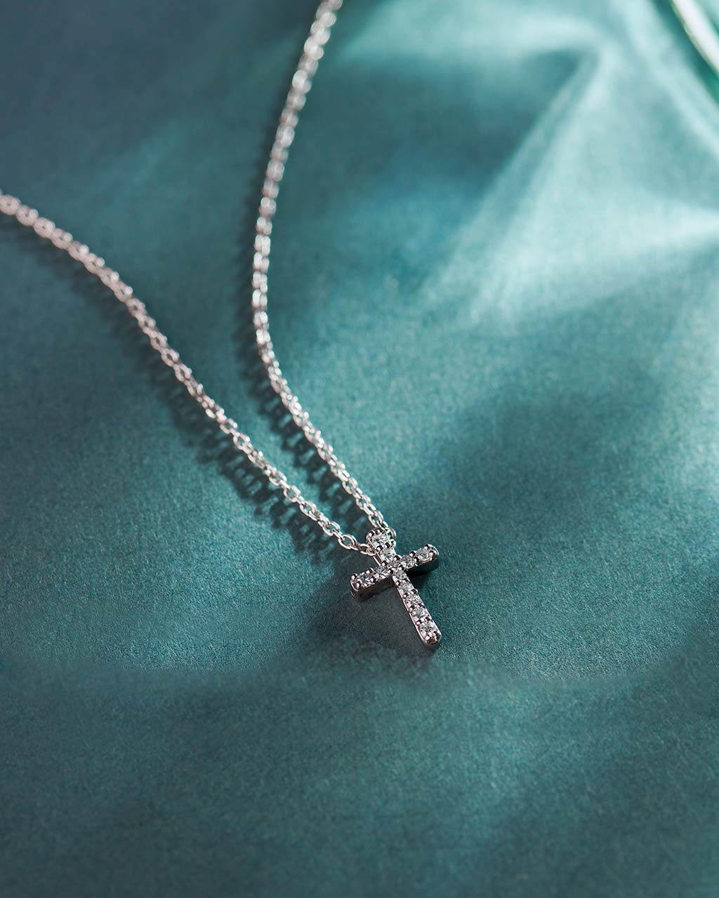 Small Cross Diamond Necklace, Sterling Silver, 1/20 ct Lab Grown Diamond-6