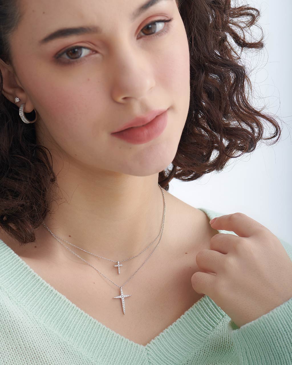 Small Cross Diamond Necklace, Sterling Silver, 1/20 ct Lab Grown Diamond-5