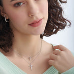 Small Cross Diamond Necklace, Sterling Silver, 1/20 ct Lab Grown Diamond-5