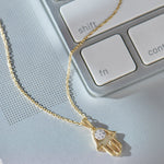 Hamsa Hand Diamond Necklace, 14K Gold Vermeil, 1/20 ct Lab Grown Diamond-6