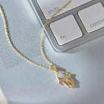 Hamsa Hand Diamond Necklace, 14K Solid Gold, 1/20 ct Lab Grown Diamond-1