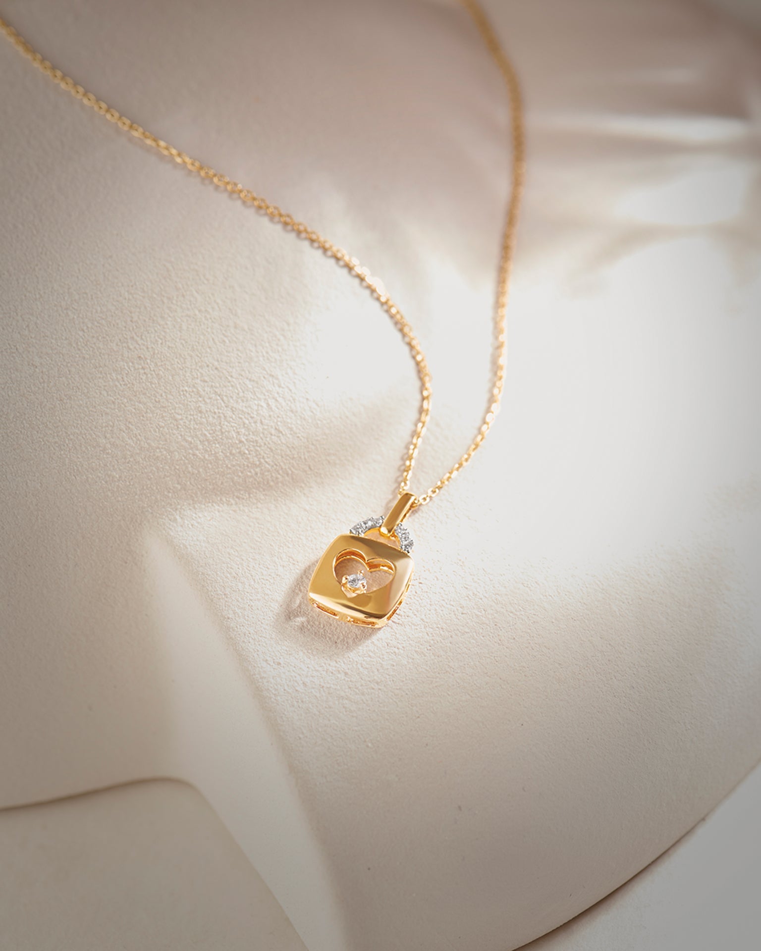Heart Lock Diamond Necklace, 14K Gold Vermeil, 1/20 ct Lab Grown Diamond-4
