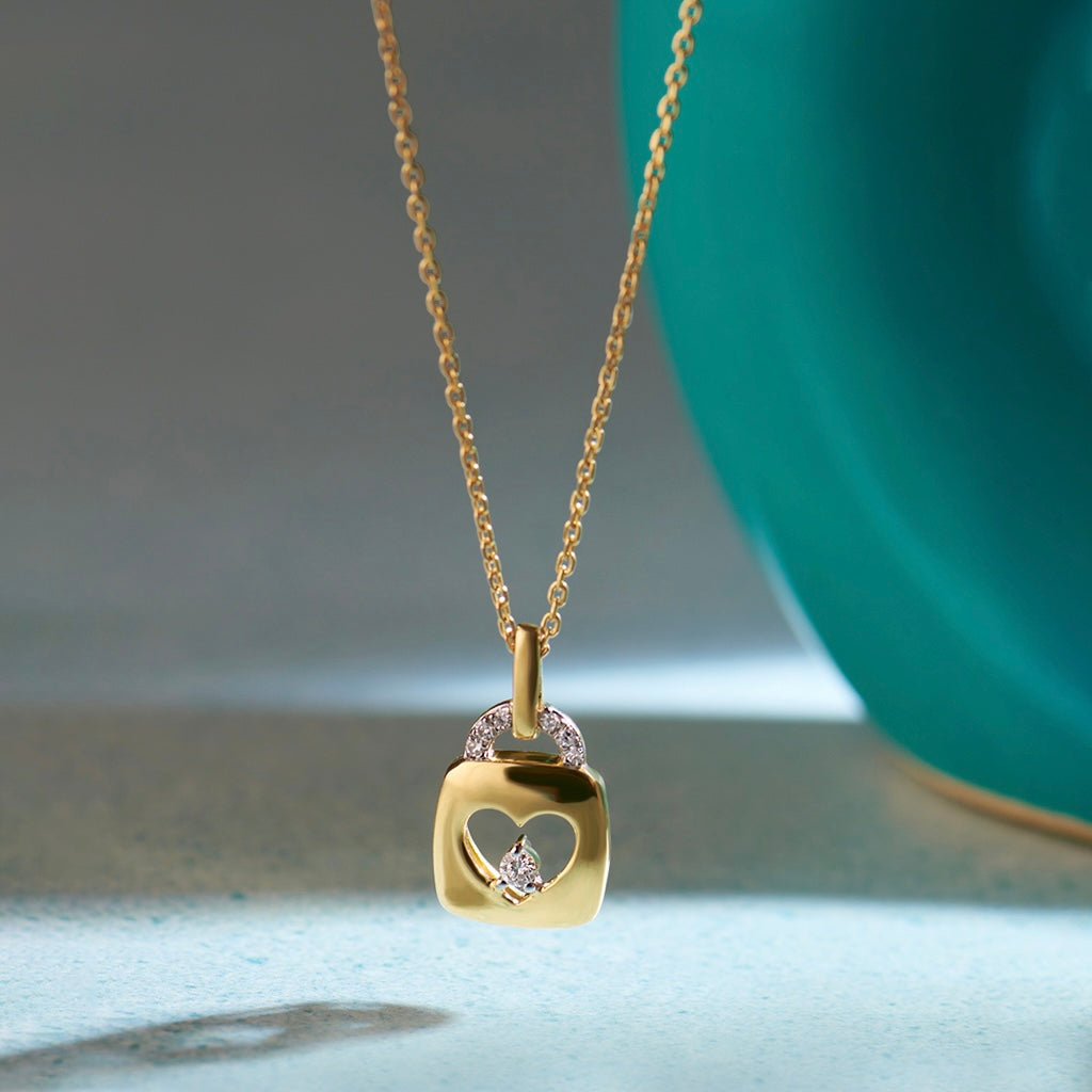 Heart Lock Diamond Necklace, 14K Gold Vermeil, 1/20 ct Lab Grown Diamond-1