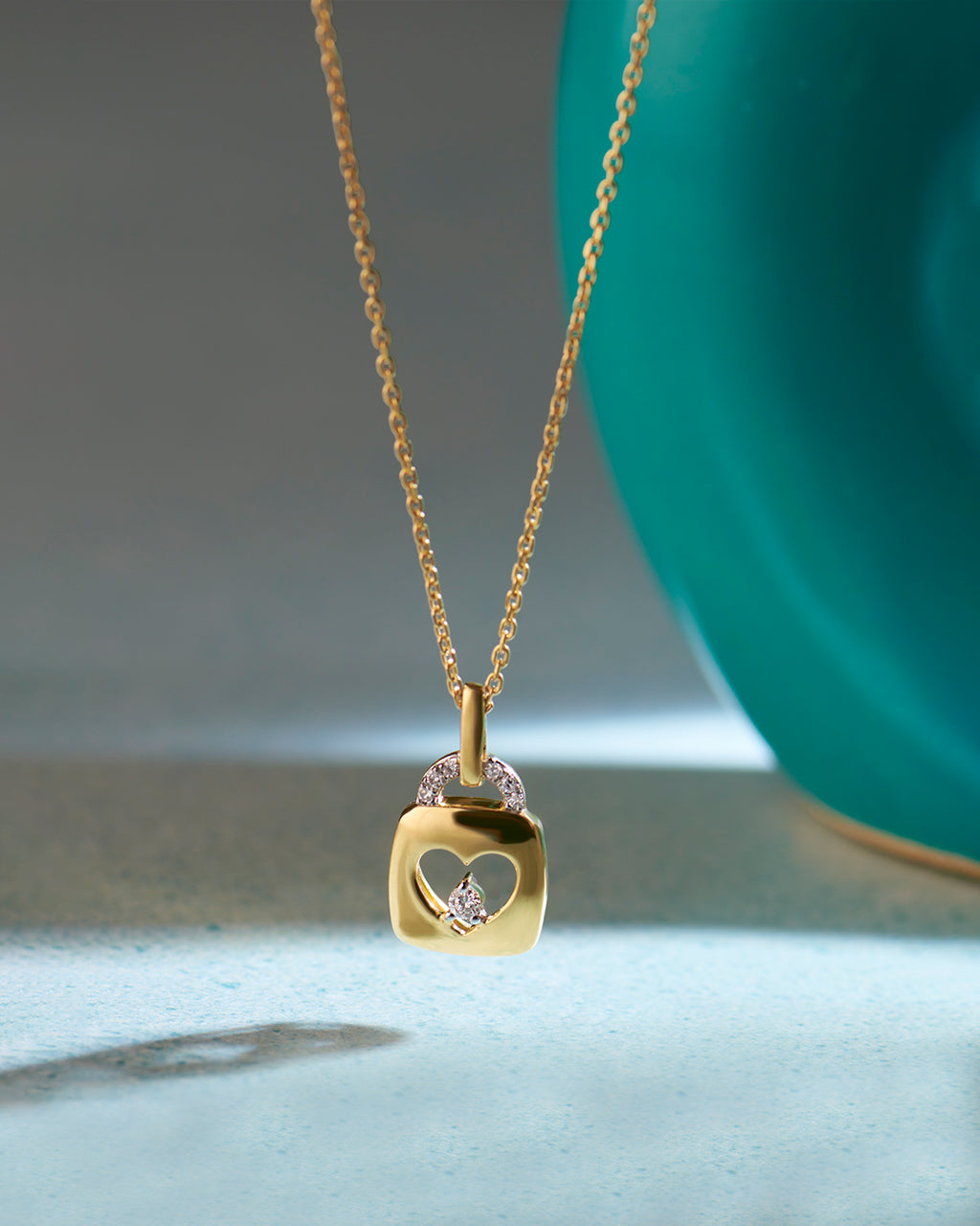 Heart Lock Diamond Necklace, 14K Gold Vermeil, 1/20 ct Lab Grown Diamond-8