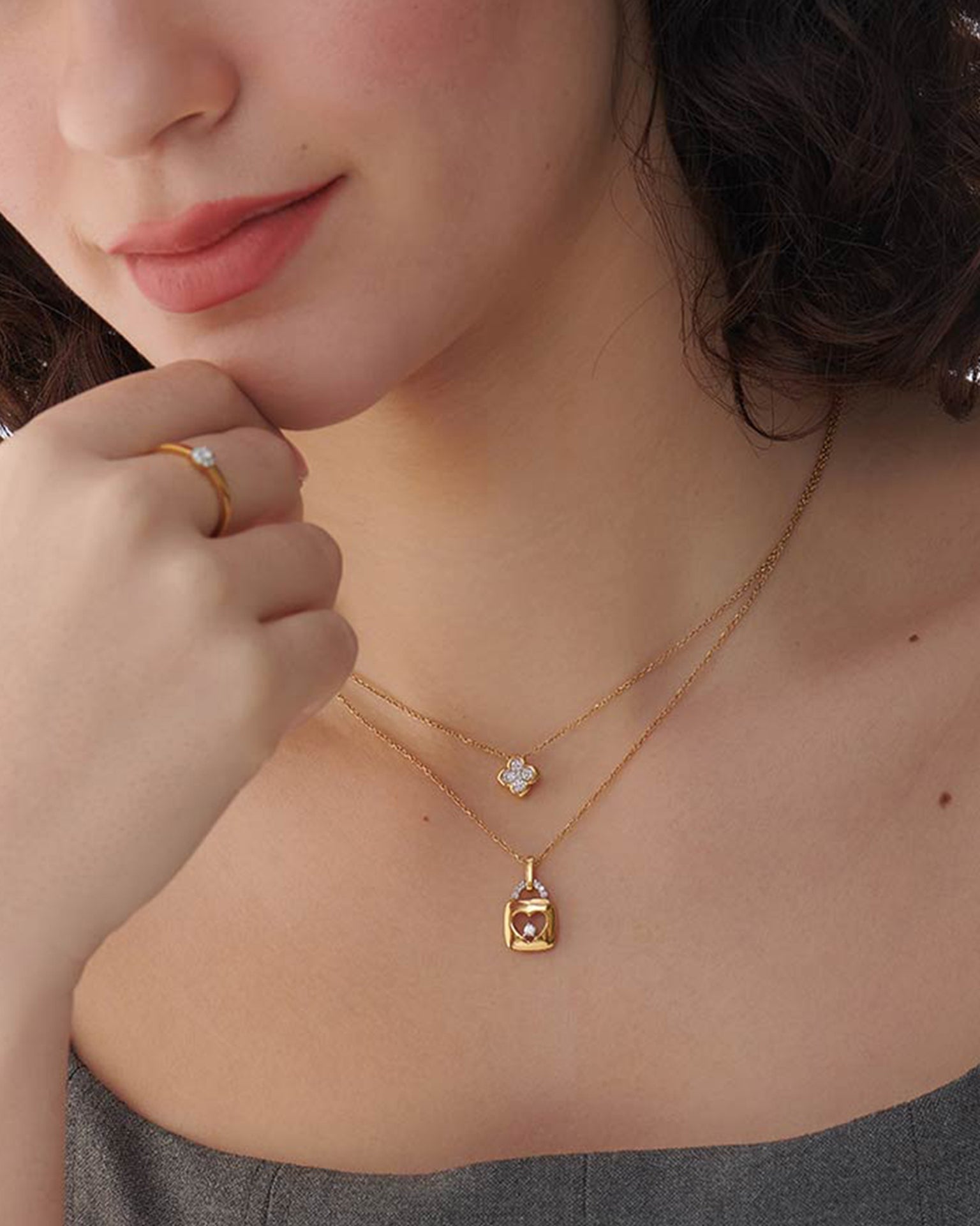 Heart Lock Diamond Necklace, 14K Gold Vermeil, 1/20 ct Lab Grown Diamond-9