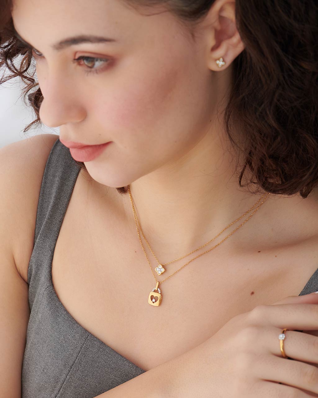 Floral Cluster Diamond Necklace, 14K Gold Vermeil, 1/4 ct Lab Grown Diamond-2